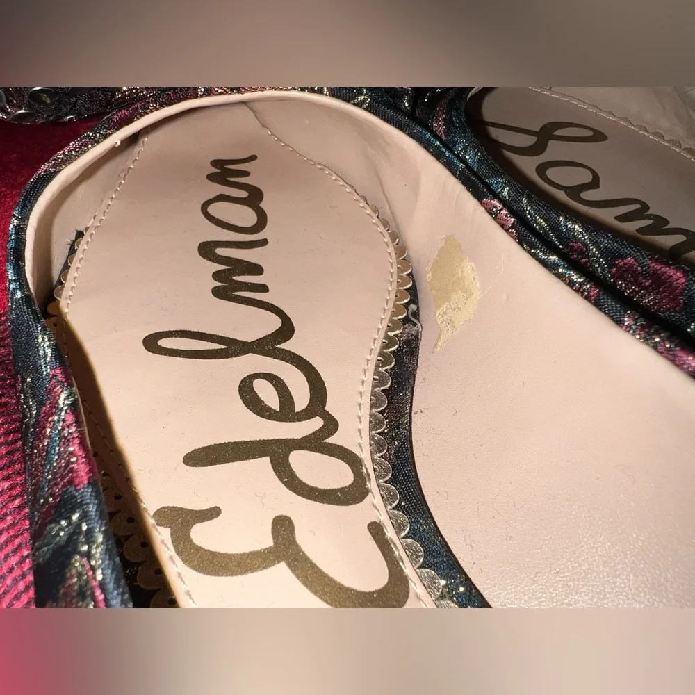 EUC Sam Edelman Raisa Studded Black Bird Jacquard Pointed Flats - Picture 6 of 9